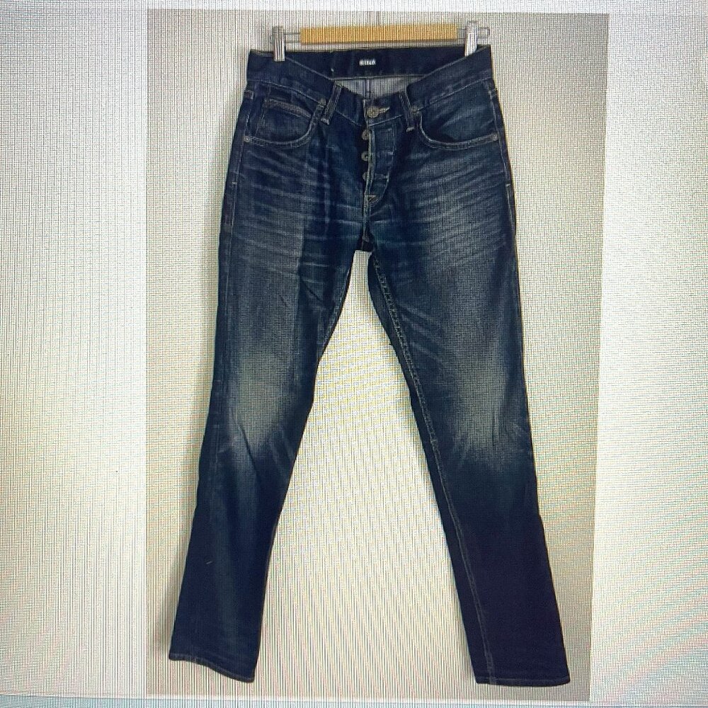 Hudson Blake Men Slim Straight Leg Jeans Dark Wash Button Fly Blue Jeans Size 30